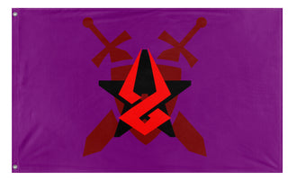 A mockup of the custom flag 'Pit of Fire flag' on a white background