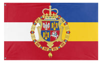 A mockup of the custom flag 'Poland-Lithuanian-Romanian Commonwealth flag' on a white background