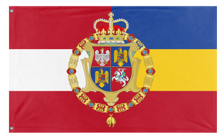 A mockup of the custom flag 'Poland-Lithuanian-Romanian Commonwealth flag' on a white background