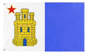 A mockup of the custom flag 'Porto Dourado Remaster flag' on a white background