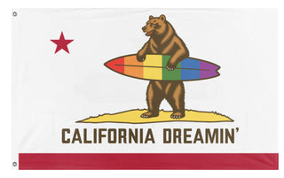 A mockup of the custom flag 'Proud CA Bear flag' on a white background