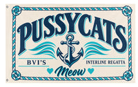 A mockup of the custom flag 'Pussycats Regatta flag' on a white background