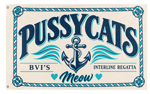 A mockup of the custom flag 'Pussycats Regatta flag' on a white background