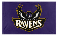 A mockup of the custom flag 'Ravens 2000s Flag' on a white background