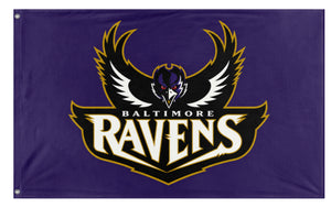 A mockup of the custom flag 'Ravens 2000s Flag' on a white background