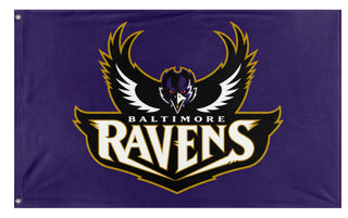 A mockup of the custom flag 'Ravens 2000s Flag' on a white background