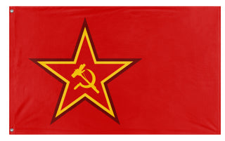 A mockup of the custom flag 'Red Syndicate flag' on a white background
