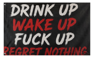 A mockup of the custom flag 'Regret Nothing flag' on a white background