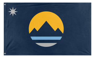 A mockup of the custom flag 'Reno City Flag' on a white background
