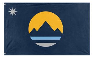 A mockup of the custom flag 'Reno City Flag' on a white background
