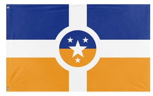A mockup of the custom flag 'Rhelise flag' on a white background