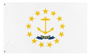 A mockup of the custom flag 'Rhode Island State Flag' on a white background