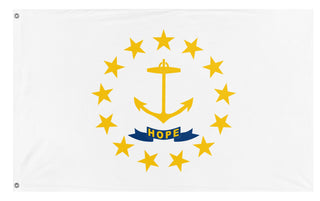 A mockup of the custom flag 'Rhode Island State Flag' on a white background