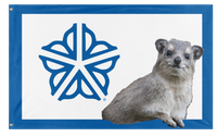 A mockup of the custom flag 'RocHyrax flag' on a white background