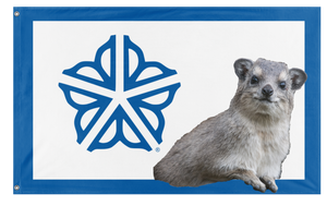 A mockup of the custom flag 'RocHyrax flag' on a white background