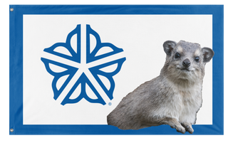 A mockup of the custom flag 'RocHyrax flag' on a white background