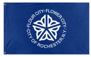 A mockup of the custom flag 'Rochester City Flag' on a white background