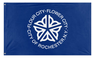 A mockup of the custom flag 'Rochester City Flag' on a white background