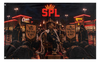 A mockup of the custom flag 'SPL Warrior flag' on a white background