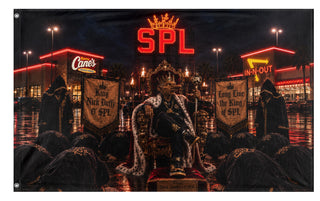 A mockup of the custom flag 'SPL Warrior flag' on a white background