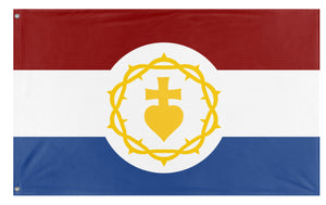 A mockup of the custom flag 'Sacrum Cor Bataviae flag' on a white background