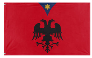 A mockup of the custom flag 'Skanderbeg Albanian Flag' on a white background