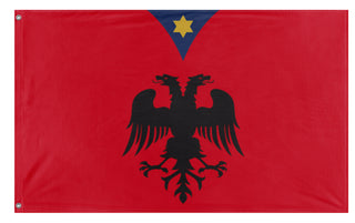 A mockup of the custom flag 'Skanderbeg Albanian Flag' on a white background