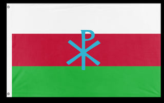 A mockup of the custom flag 'Snowlandian flag' on a white background