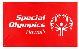A mockup of the custom flag 'Special Olympics Hawai'i flag' on a white background