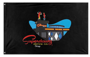 A mockup of the custom flag 'Superdawg flag' on a white background
