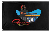 A mockup of the custom flag 'Superdawg flag' on a white background