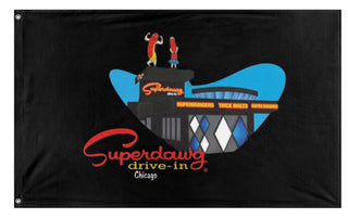 A mockup of the custom flag 'Superdawg flag' on a white background