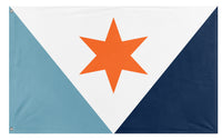 A mockup of the custom flag 'Syracuse New York Flag Proposal' on a white background