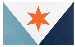 A mockup of the custom flag 'Syracuse New York Flag Proposal' on a white background