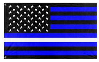 A mockup of the custom flag 'Thin White Line Flag' on a white background