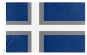A mockup of the custom flag 'UMF flag' on a white background