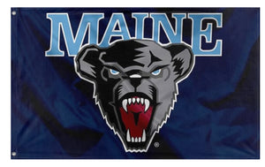 A mockup of the custom flag 'UMaine Flag' on a white background