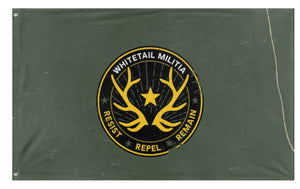 A mockup of the custom flag 'WHITETAIL MILITA  flag' on a white background