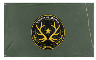 A mockup of the custom flag 'WHITETAIL MILITA  flag' on a white background