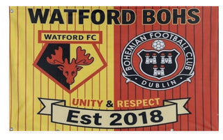 A mockup of the custom flag 'Wat Bohs flag' on a white background