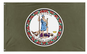 A mockup of the custom flag 'Whistlepig Virginia State flag' on a white background