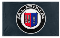 A mockup of the custom flag 'alpina flag' on a white background
