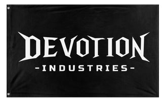 A mockup of the custom flag 'deovtion industries flag' on a white background