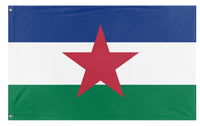 A mockup of the custom flag 'lynnwood  peoples republic flag' on a white background