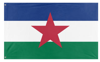 A mockup of the custom flag 'lynnwood  peoples republic flag' on a white background
