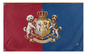 A mockup of the custom flag 'm&f flag' on a white background