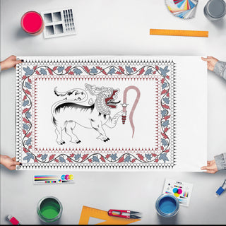 A mockup of the custom flag 'test678 flag' held up on a table during print checking