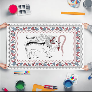 A mockup of the custom flag 'cvx flag' held up on a table during print checking