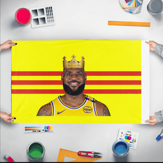 A mockup of the custom flag 'td flag' held up on a table during print checking