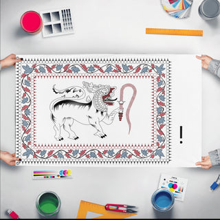 A mockup of the custom flag 'test  flag' held up on a table during print checking